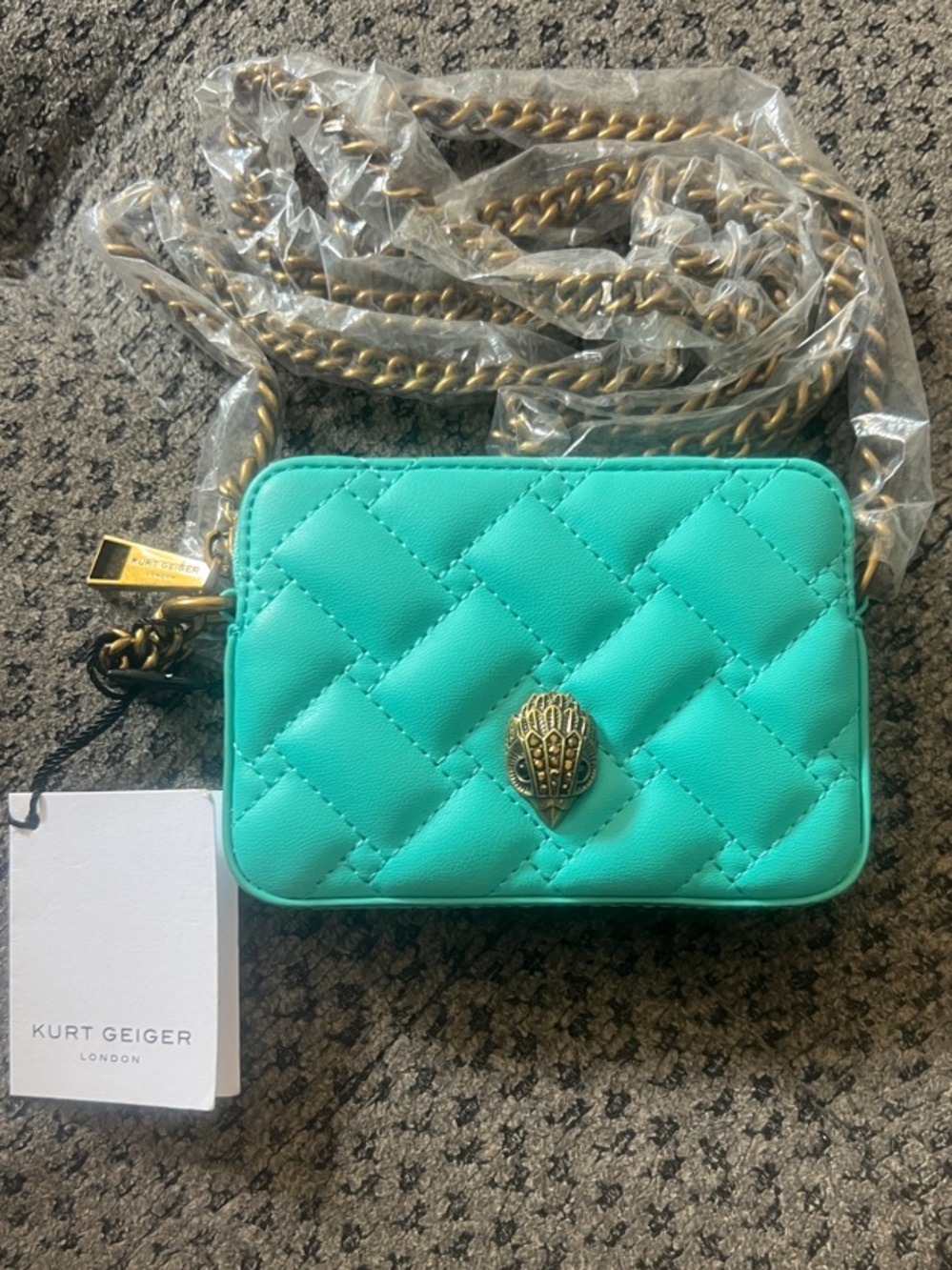 Kurt Geiger Turquoise Quilted Crossbody with Gold Hardware